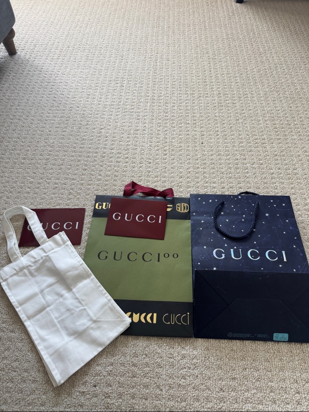 Gucci Green, Navy & White Branded Gift Bag Trio